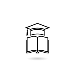 Open book with graduation cap icon with shadow