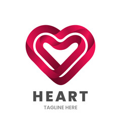 Heart logo design template. Abstract heart made of ribbon in red. Stock vector illustration.