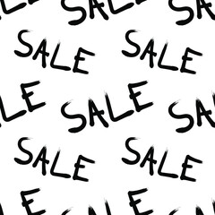 Sale, black lettering on a white background, texture for design, seamless pattern, vector illustration