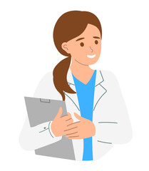 Girl doctor smiling in a medical uniform with a folder. The nurse communicates with patients, reports the diagnosis. Isolated illustration on a white background