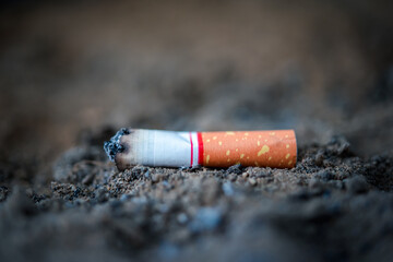 Cigarette burning from smoker addictive nicotine