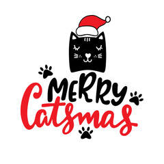 Merry Catsmas lettering vector illustration.