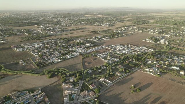 Aerial view of La Barrosa (Chiclana de la Frontera) a beautiful Village of Andalusia Spain in Cadiz
