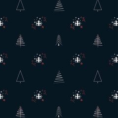White christmas trees seamless pattern vector background