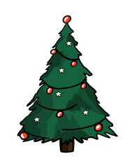 Decorated Christmas tree cartoon illustration