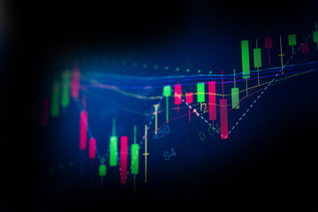 Candlestick chart in financial stock market on digital number background. Forex trading graphic design and Stock market trading trend as concept.	
