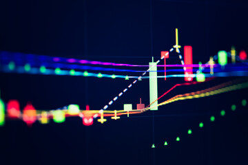 Fundamental and technical analysis for professional technical trading as concept. Digital graph of financial instruments with some indicators including of MACD. EMA and the volume analysis.	
