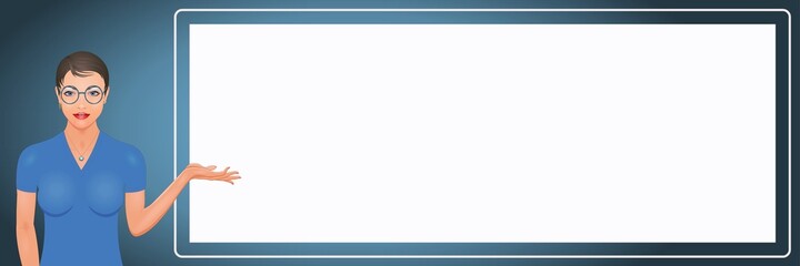 Jeune femme présentant devant un tableau blanc