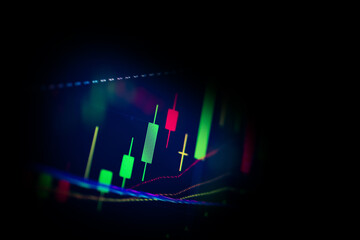 Fundamental and technical analysis for professional technical trading as concept. Digital graph of financial instruments with some indicators including of MACD. EMA and the volume analysis.	
