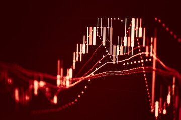 Fundamental and technical analysis for professional technical trading as concept. Digital graph of financial instruments with some indicators including of MACD. EMA and the volume analysis.	
