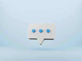Message icon on blue background. White bubble speech icon. 3D rendering.