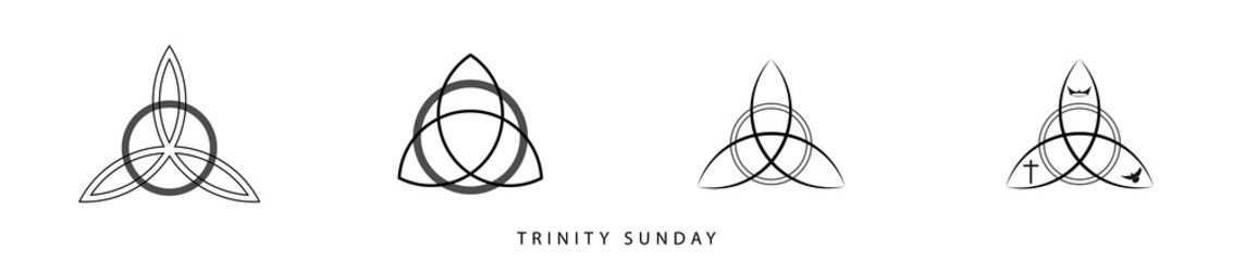 Vector illustration of Trinity Sunday, the first Sunday after Pentecost in the Western Christian. Holy trinity icon set. - obrazy, fototapety, plakaty