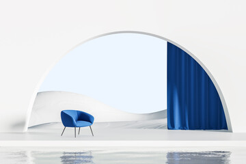 Abstract white and blue scene with arched passage