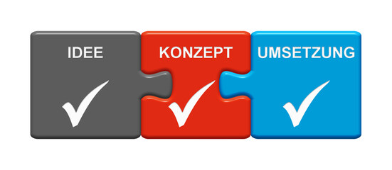 3 Puzzle Buttons zeigen Idee, Konzept, Umsetzung
