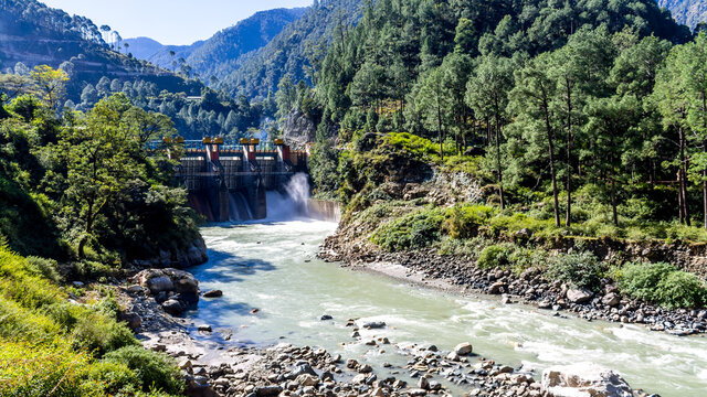 A check dam on the Bhagirathi River located at Maneri near Uttarkashi, Uttarakhand