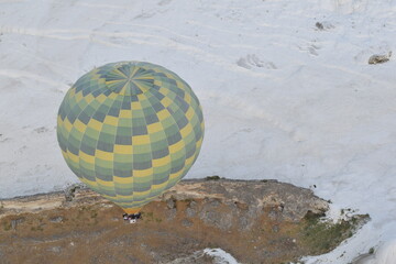 Pamukkale, Denizli, Turkey. 09.19.2021. Air balloon.Hot air balloon flight over Pamukkale.