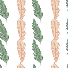 Simple foliage seamless pattern on white background. Minimalistic leaves ornament. Leaf backdrop. Floral wallpaper
