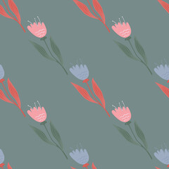 Geometric wildflower seamless pattern. Decorative floral ornament. Nature wallpaper.