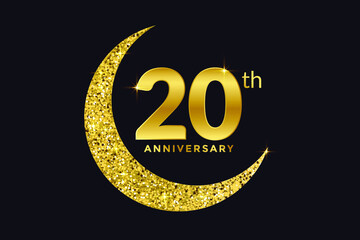 Twenty Years Anniversary Celebration Golden Emblem in Black Background. Number 20 Luxury Style Banner Isolated Vector.