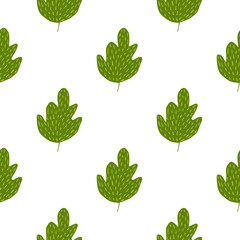 Nature green oak seamless pattern isolated on white background. Geometric foliage backdrop.