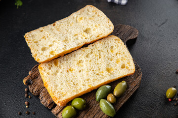 ciabatta bread talian recipe fresh portion ready to eat meal snack on the table copy space food background rustic 