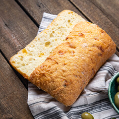 ciabatta bread talian recipe fresh portion ready to eat meal snack on the table copy space food background rustic 