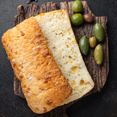 ciabatta bread talian recipe fresh portion ready to eat meal snack on the table copy space food background rustic 