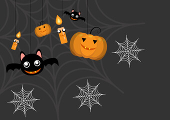Happy Halloween banner or party invitation background with candle ,bats and pumpkins. Vector illustration. Copy space for text