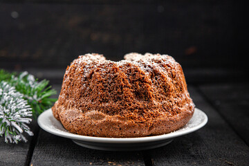 christmas cake sweet homemade cakes dessert new year chocolate sponge cake food background rustic top view copy space