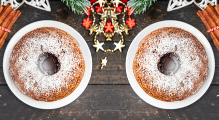 christmas cake sweet homemade cakes dessert new year chocolate sponge cake food background rustic top view copy space