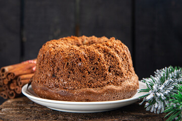 christmas cake sweet homemade cakes dessert new year chocolate sponge cake food background rustic top view copy space