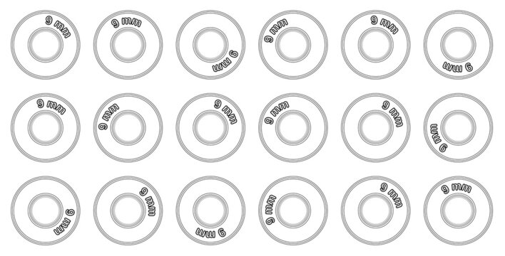 9 MM Shells In A Grid Set On A Black Background