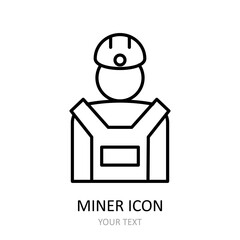 Vector illustration with miner icon. Outline drawing.