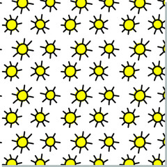 Cartoon simple sun pattern, vector doodle texture.