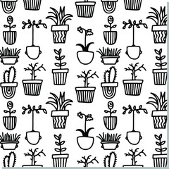 Line art seamless pattern with simple pattern doodle plant for wallpaper design. Monochrome print. Doodle vector illustration. Natural art decoration. Decorative print.