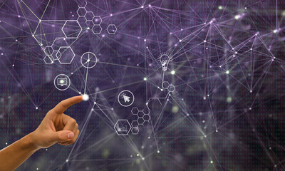 Hand press technology flow chart diagram icons
