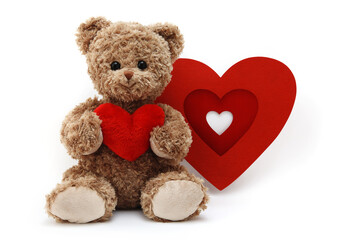 teddy bear with red heart isolated on white background