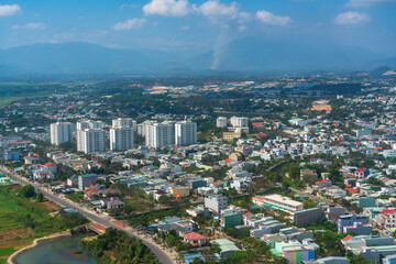 Naklejka premium Bird view of Cityscape of Vietnam town at daytime