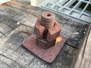 Industrial Rusty Steel Bridge 10 - railroad train track screw on the wooden board bar