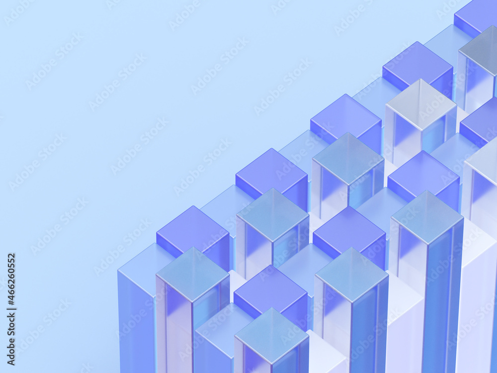 Fototapete 3d rendered transparent cube graphics with blue colors on a light background. illustration for digit