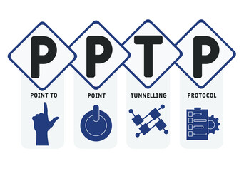PPTP - Point to Point Tunnelling Protocol acronym. business concept background.  vector illustration concept with keywords and icons. lettering illustration with icons for web banner, flyer, landing