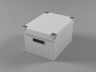 3d rendering of a white cardboard box for documents with metallic corners