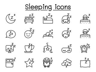 Sleeping icon set in thin line style