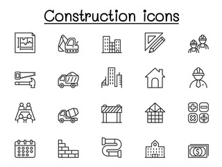 Construction icon set in thin line style