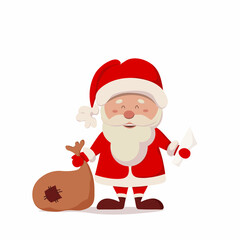 Santa Claus with gifts. A character on a white background. Vector illustration