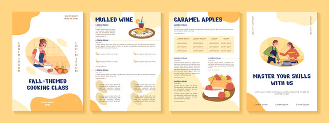 Fall themed cooking class flat vector brochure template. Flyer, booklet, printable leaflet design with flat illustrations. Magazine page, cartoon reports, infographic posters with text space