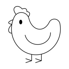 Chicken Hen animal bird Vector. Black and white. White background. Line drawing.
