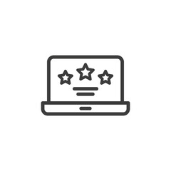 Laptop icon with three stars. review or feedback concept.