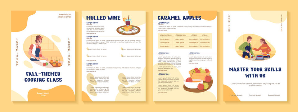 Fall themed cooking class flat vector brochure template. Flyer, booklet, printable leaflet design with flat illustrations. Magazine page, cartoon reports, infographic posters with text space