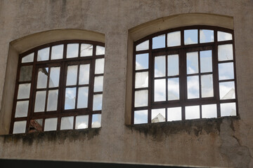 old ruin windows with frame